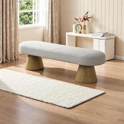 Banc de salle à manger Elegant Beige Boucle - Banc de rangement rembourré 64 po pour salon, chambre à coucher ou entrée (capacité de 300)