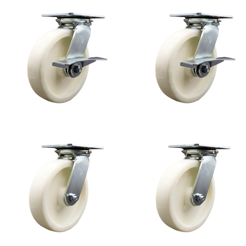 8 Inch Nylon Caster Set with Ball Bearing 4 Swivel Lock and 2 Brake SCC