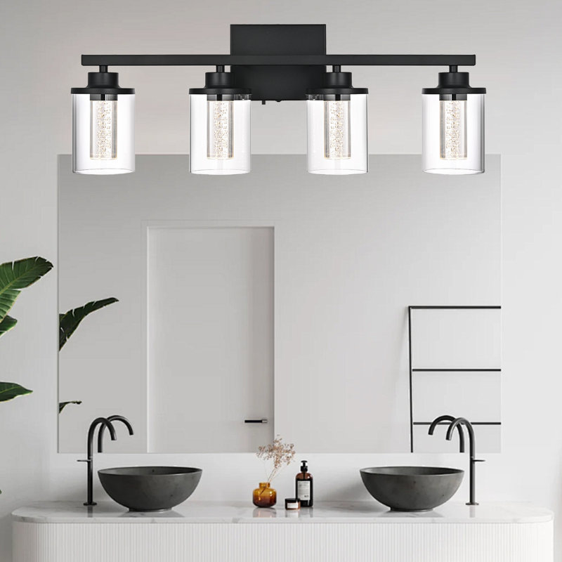 LED Modern Bathroom Light Fixtures Over Mirror, 5-Light Vanity Lights With 5 Color Modes, Dimmable Bathroom Vanity Light With Crystal Bubble Glass, (Built-In LED Bulbs Included)
