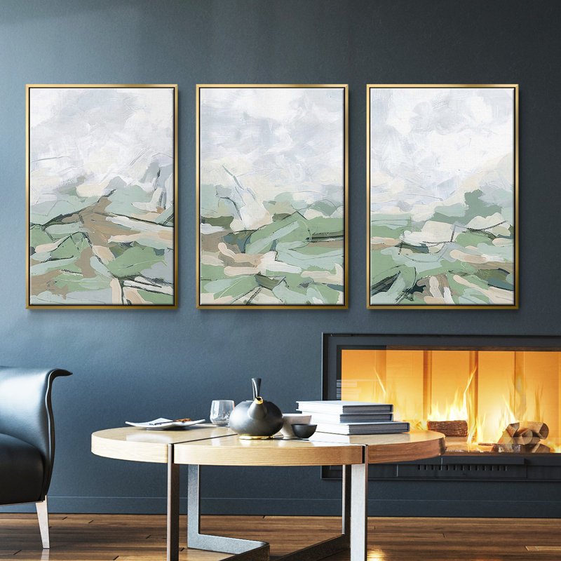 Snowcap Valley I, ensemble de 3 toiles encadrées sur toile, Doré, H 36 po x l 72 po