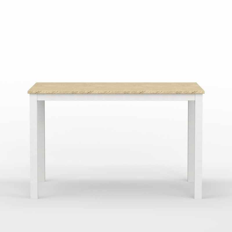 Solid Wood Dining Table, White, Natutral