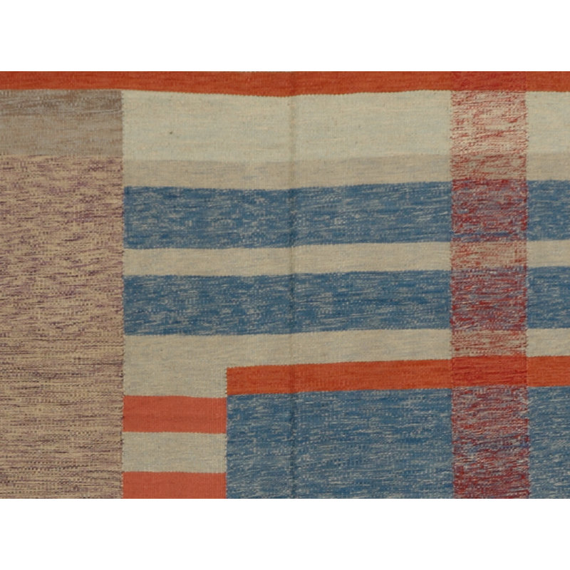 Tapis brun/bleu handwoven à tissage plat