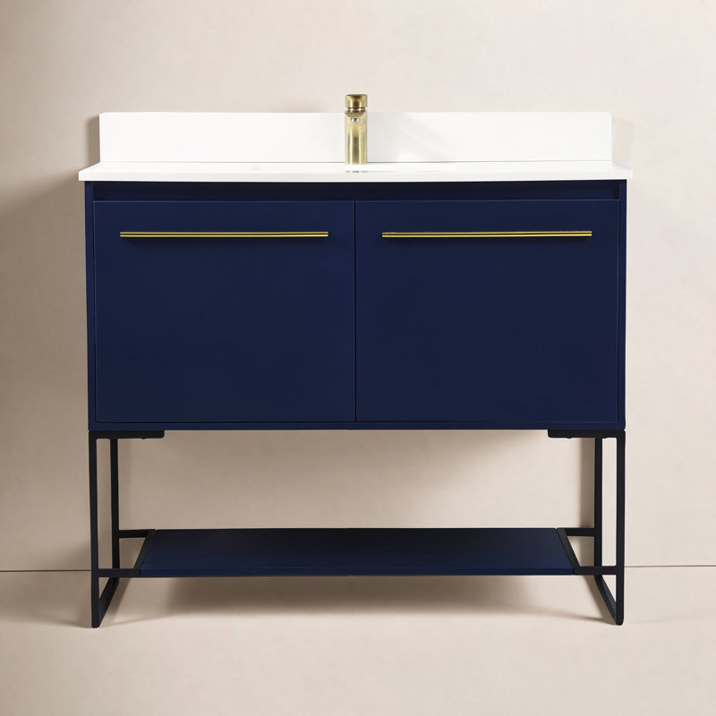Rozell 40'' Single Bathroom Vanity with Engineered Marble Top, White
