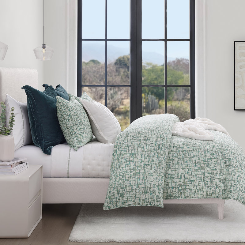 Ensemble de housse de couette Keziah Green, Housse de couette très grand + 2 taies décorativ