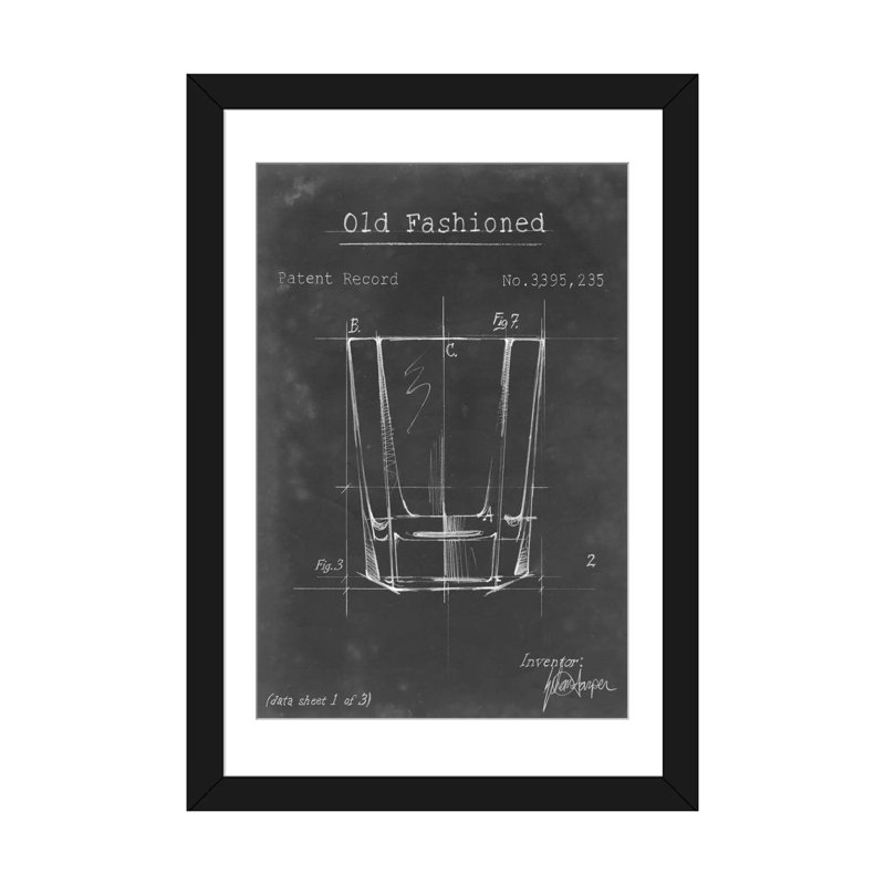 " Barware Blueprint I " Graphic Art Print, 24" H x 16" W, Framed Print, Black