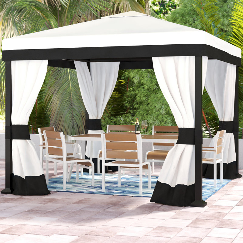 Sunjoy Soft Top Gazebo 10x10 ft. Steel Frame Gazebo/Canopy with Ceiling Hook, Netting and Curtain