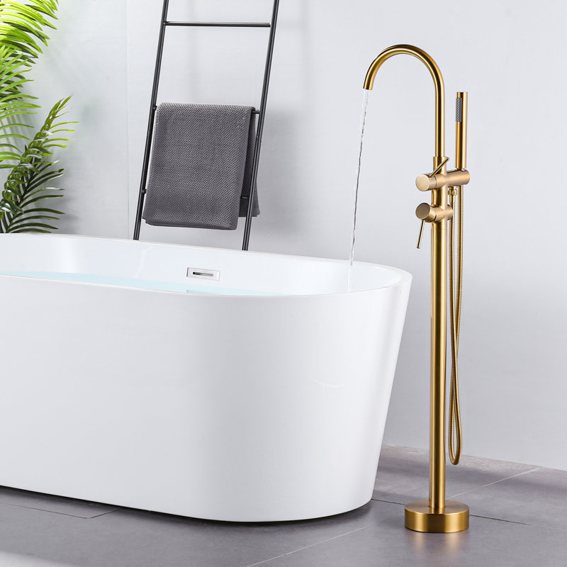 Floor Tub Spout with Diverter, Brushed Gold