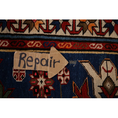 Tapis bleu marine à motif géométrique Kazak