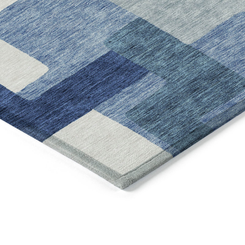 Tapis intérieur lavable abstrait bleu marine et bleu ciel HomeRoots 3 pi x 5 pi