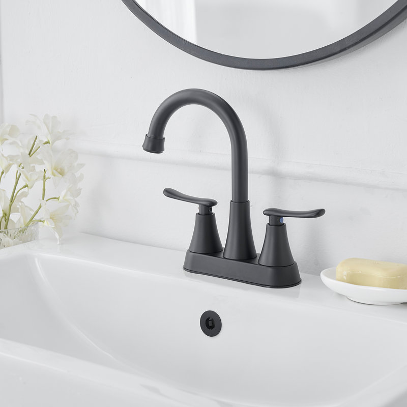 Robinet pour salle de bain à 2 poignées avec ensemble de bonde centrales, Noir mat