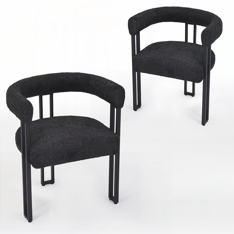 Ensemble de 2 fauteuils de salle à manger rembourrés avec structure en tissu bouclé résistant aux taches et en métal, parfait pour les salons et les salles à manger modernes