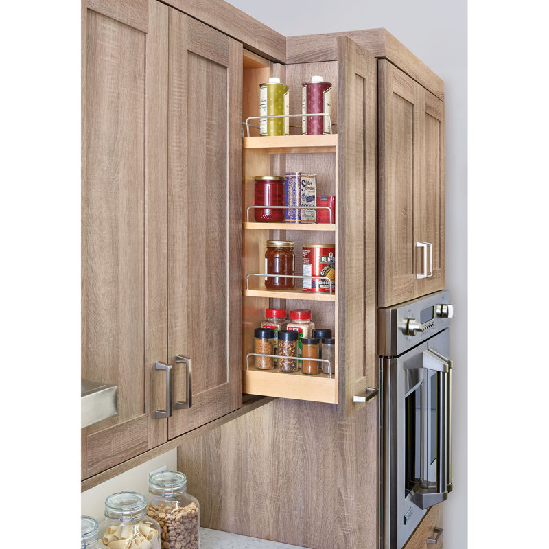 Rev-A-Shelf Wood Wall Pullout Organizer with Ball-Bearing Soft-Close for 30-Inch Height Kitchen Cabinets, 6.5" W
