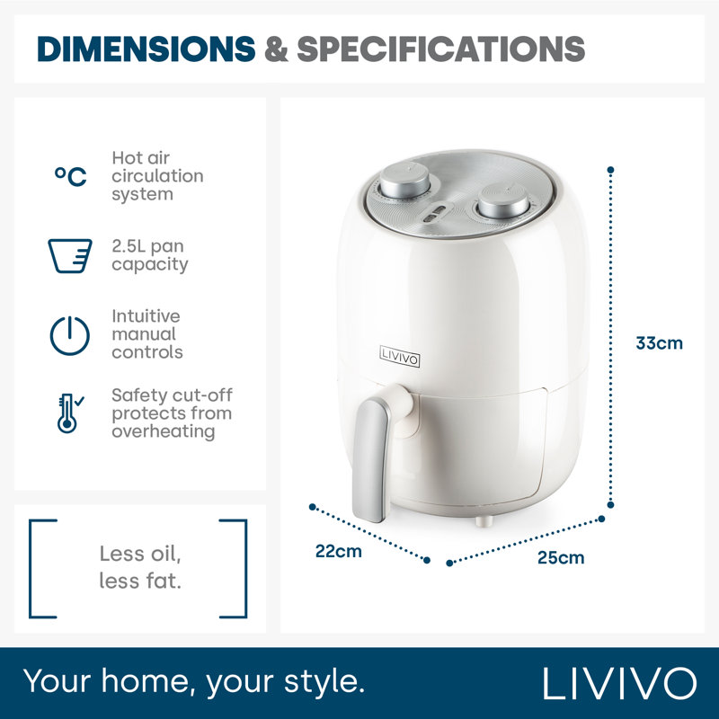 LIVIVO 2L Air Fryer Oven, White