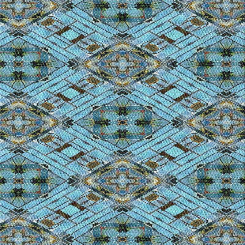 Tapis oriental bleu, Carré 7 pi