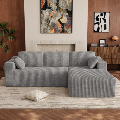 102'' Corduroy Sectional Sofa with Chaise Small Living Room Compression Couch