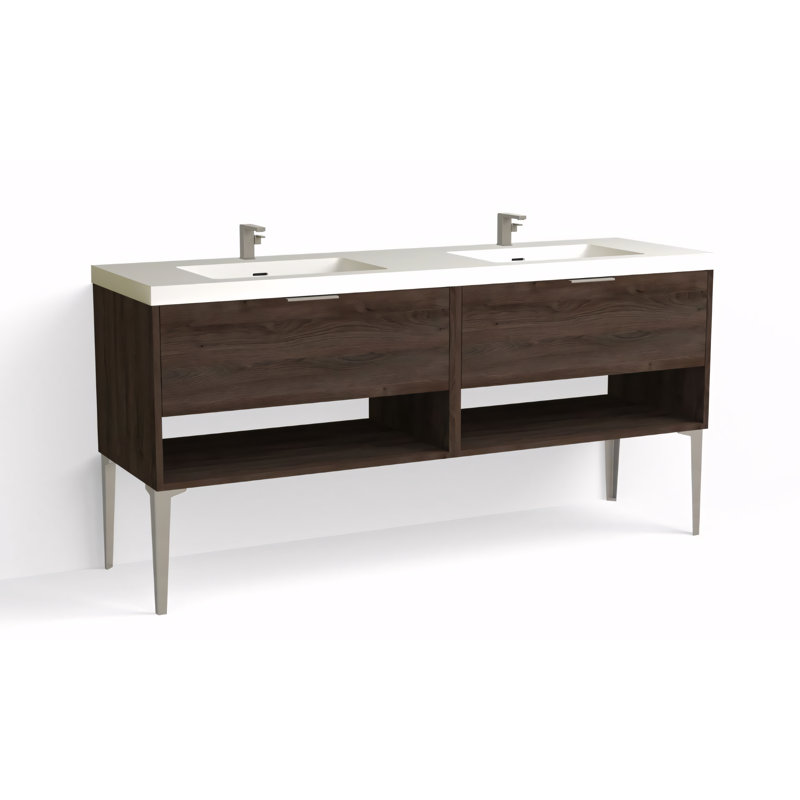 Modo 72" W Freestanding Double Bathroom Vanity with Dean Leg, Matte White/Single, Charred, Satin Nickel