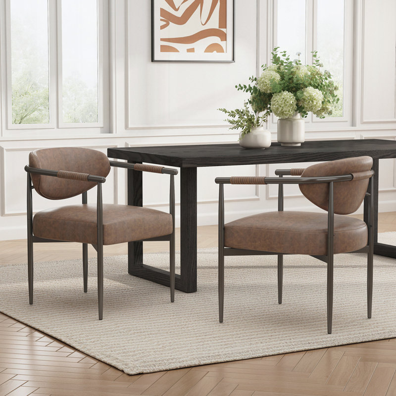 Chaises de salle à manger rembourrées Modern, Cuir synthétique, Brun, café