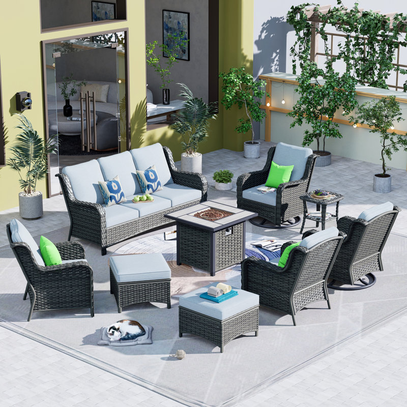 Cracraft Wicker 7 - Person Patio Conversation Set with Cushions, Gray, Gray