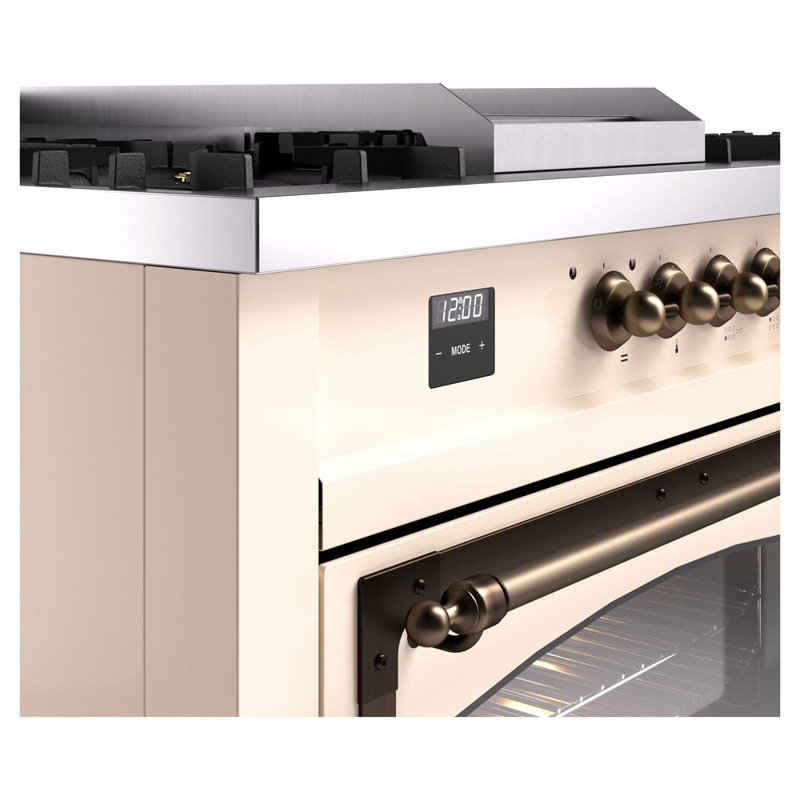 ILVE Nostalgie II Noblesse 60 in Dual Fuel Range 7 Burner, Griddle, Frenchtop, Antique White/Burnished, Natural Gas