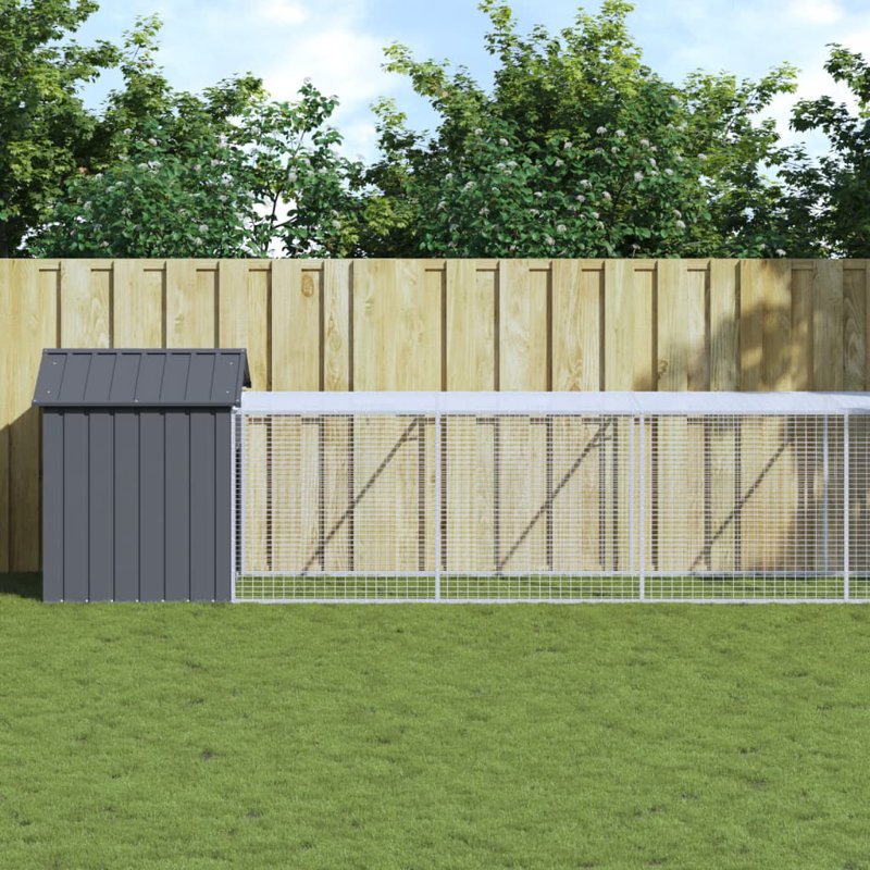Poulailler avec couloir et grillage Drayten, Gris anthracite, H 48,4 po x l 46,1 po x P 480,7 po