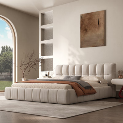 Queen Size Modern Cloud Bed Frame, 38.5" Tall Upholstered Platform Bed With Soft Headboard