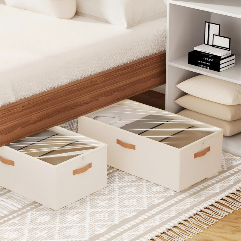 Under Bed Storage Containers,Tall Underbed Clothes Storage Organizer Bin With Clear Window，Foldable Box Basket For Clothes, Closet, Bed Sheets And Blankets(White)