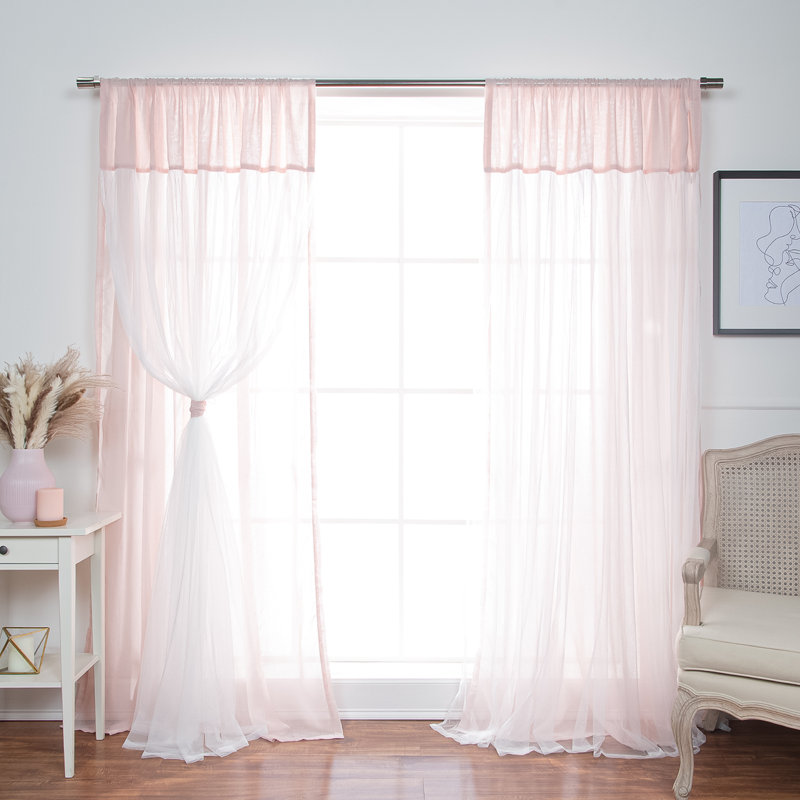 Rideaux extra-fin couleur unie avec passe-tringle Duluth, Rose