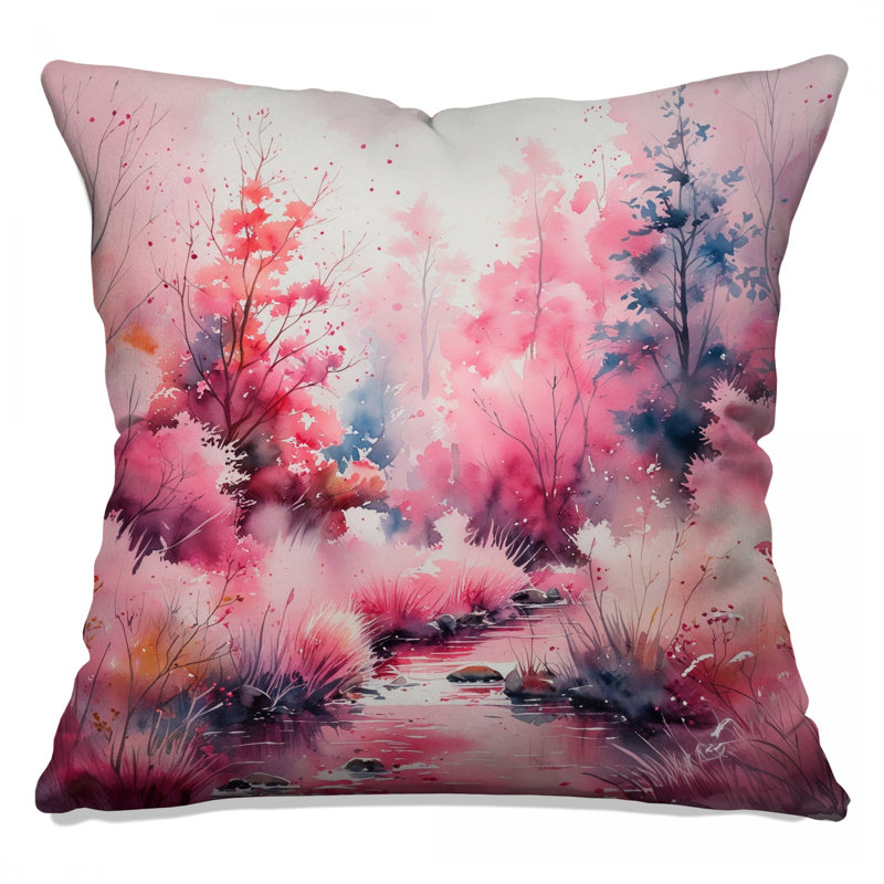 Coussins décoratifs Watercolor Pink Forest, 14 X 14 pouces