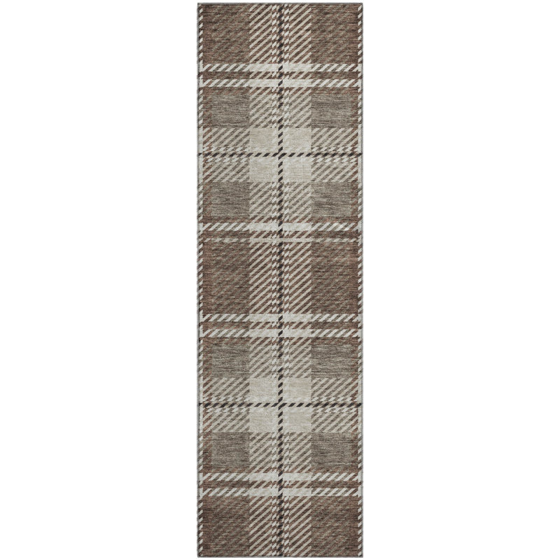 Tapis brun Prisco lavable à la machine de qualité supérieure, Tapis de couloir 2 pi 3 po x 7 pi 6 po