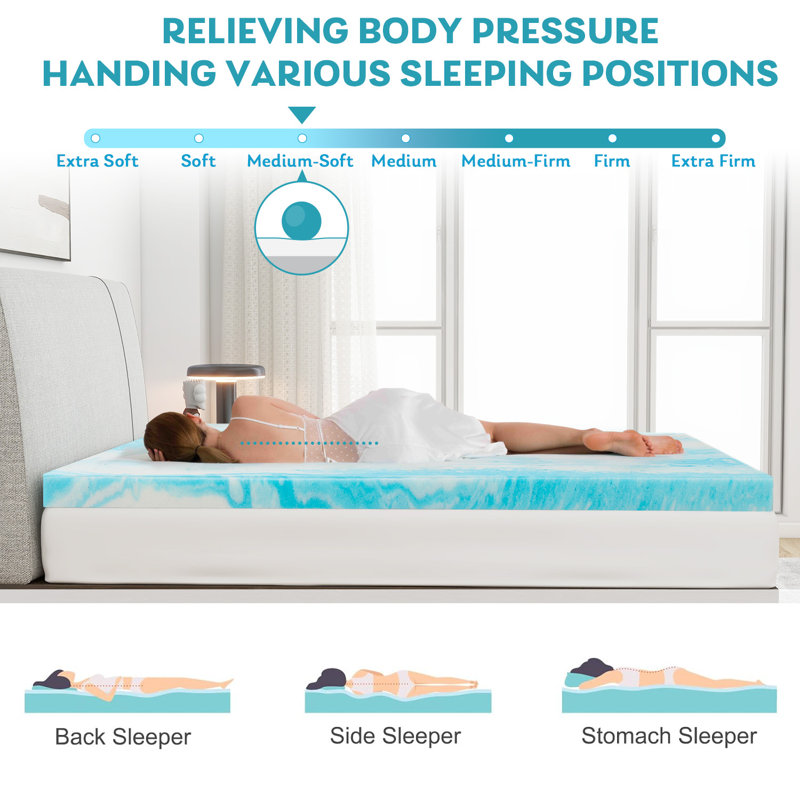 Bothwell Alwyn Home Mattress Topper - Memory Foam Cooling Gel Swirl Infused Bed Topper for Back Pain,, Twin XL, 3"
