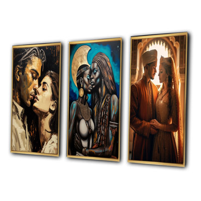 " Passionate Love Portrait Retro Painting " 3 - Pieces