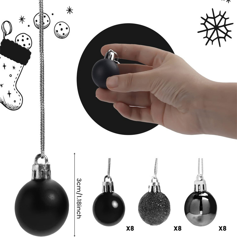 Ensemble de 24 mini-boules incassables 24 pièces, Noir