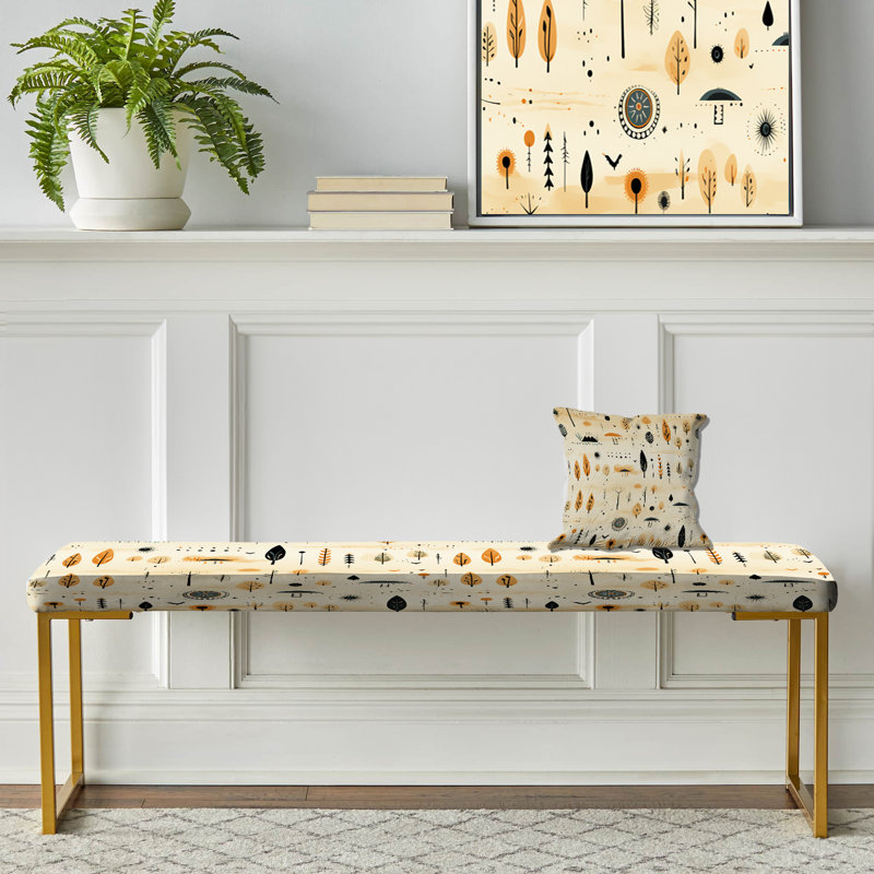 Tribal Nomad Boho Pattern - Geometric Upholstered Gold Bench