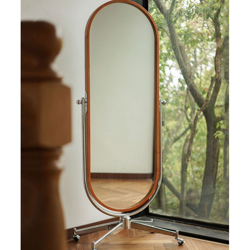 Miroir pleine grandeur ovale en bois manufacturé et en métal manufacturé