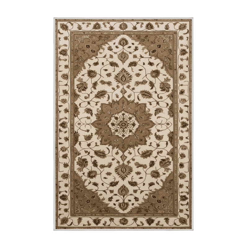 Machine Washable Tabriz Beige Area Rug, Rectangle 7' x 9'