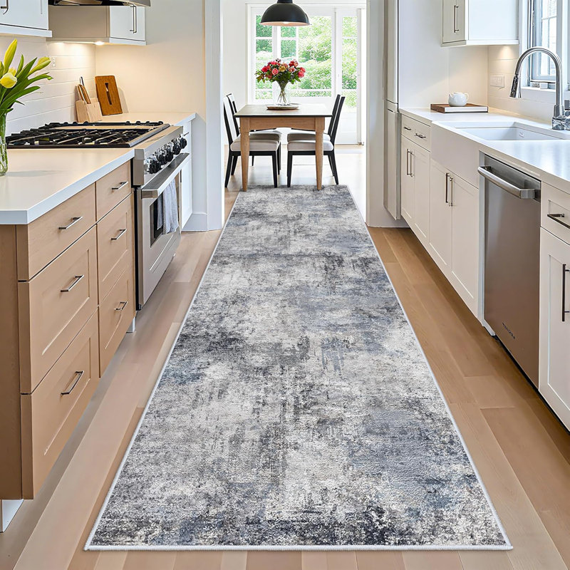 Washable Area Rug - Living Room Large Abstract Area Rug Soft Indoor Low Pile Carpet for Bedroom, Dining Room Non-Slip Backing Stain Resistant Distressed Decor Washable Mat Blue