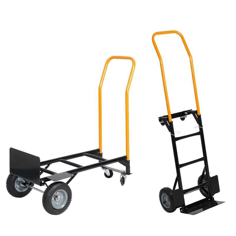 Chariot à main 4 roues convertible 2 en 1, capacité maximale de 600 LBS, applications variées pour le déplacement, l'entrepôt, le jardin, l'épicerie