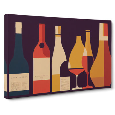 Retro Wine Bottle Art Vol.2 - Wrapped Canvas