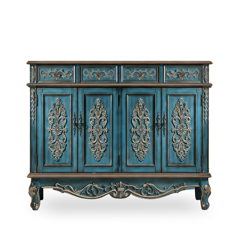 Banc de rangement bleu en bois manufacturé
