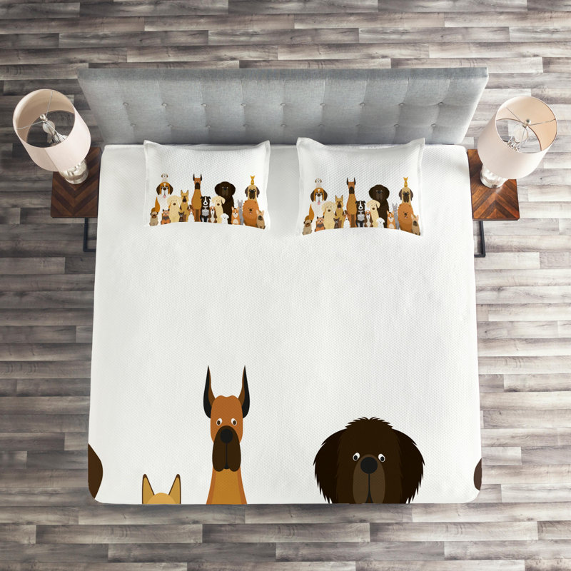 Dog Polyester Coverlet, King Bedspread + 2 Shams