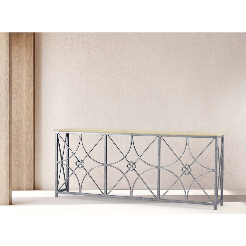 Boxwoods 84'' Console Table, Lite Travertine, Silver Gray