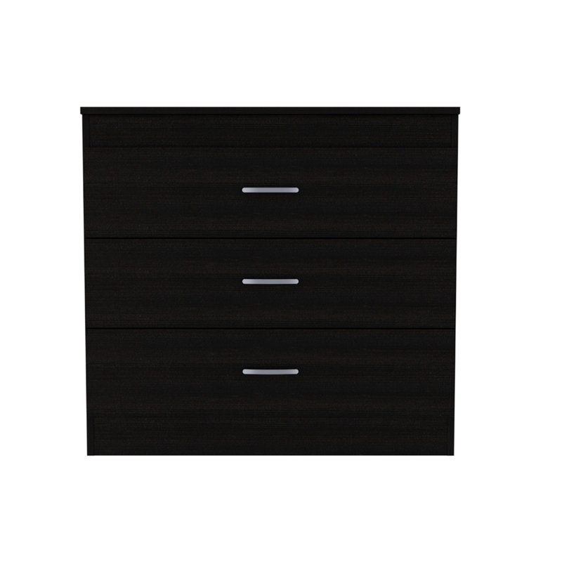 Commode à trois tiroirs Melia, plateau supérieur, quincaillerie en métal - noir, Noir