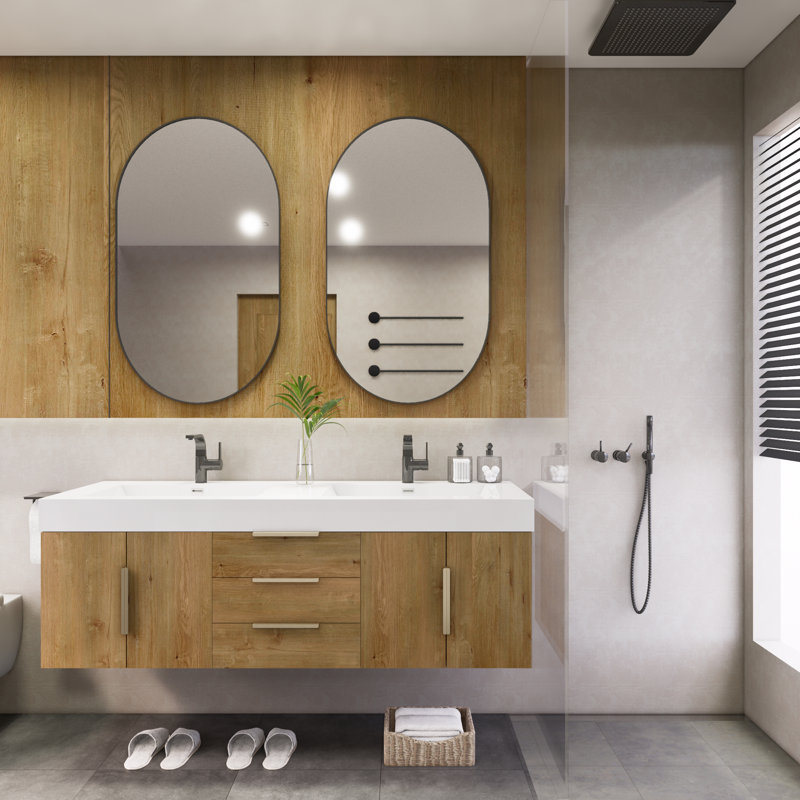 Gainesville 59'' Double Bathroom Vanity with Acrylic Top, Oak