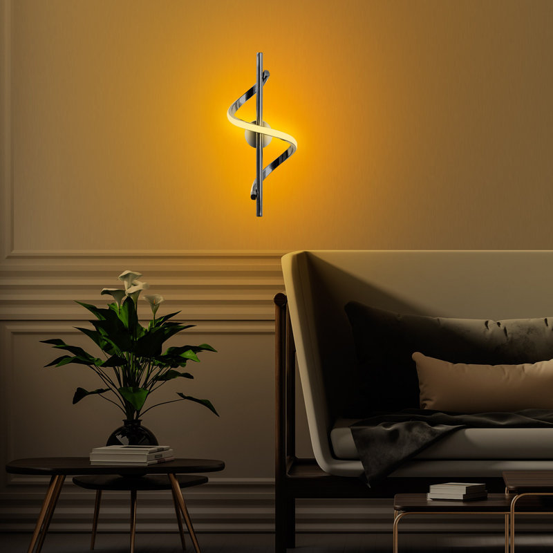 Lampe murale moderne en chrome avec corps en métal, 6,3 x 16,1 x 9,8 pouces | SMD DEL 11W 3000K, IP20, design élégant pour les hôtels et les espaces contemporains | Plaque de base en métal durable, parfaite pour une décoration intérieure élégante