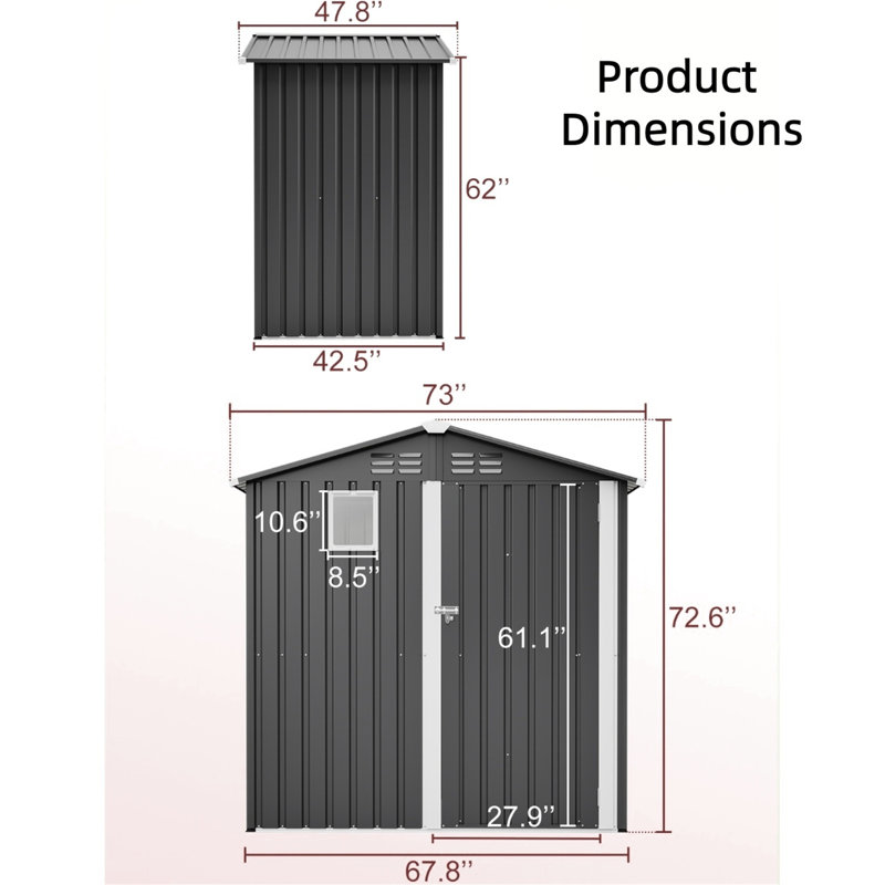 [Remise de rangement extérieure en métal noir 6 pi x 4 pi] - Remise à outils polyvalente en métal | Idéal pour le rangement dans la cour, le jardin, le patio et la pelouse
