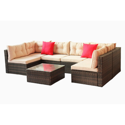 Ensemble de canapé modulaire d'extérieur en L avec coussins de 105,53 po Ebenier