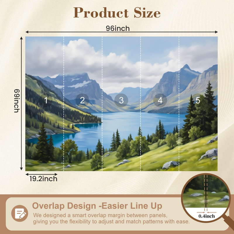 Papier peint auto-adhésif Summer Lake Mountain Scenery Forest Nature Green Mountain Calm Lake Wall Wallals, L 96 po x l 69 po