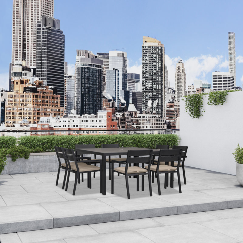 Pacifica Outdoor 9 - Piece Dining Set with Cushions, Slate, Canvas Regatta Sunbrella® Canvas
