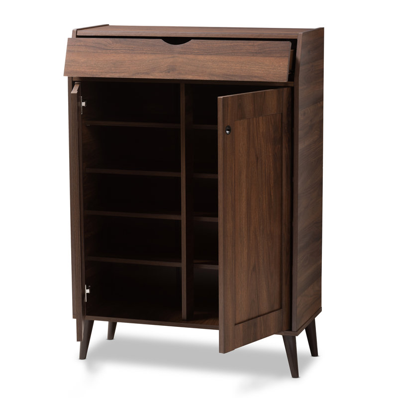 Cormier Mid Century Modern 2 Door Wood Entryway 10 Pair Shoe Storage Cabinet