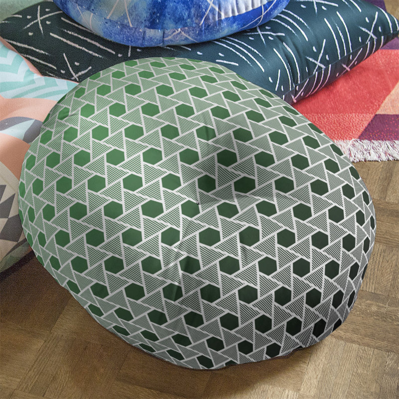 Coussin de plancher hexagonales et triangles, 30 po x 30 po, Noir / Vert